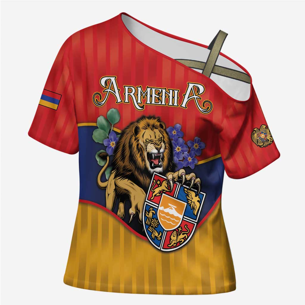 Personalized Armenia Cross Shoulder Shirt Lion As National Symbol - Wonder Print Shop