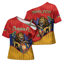 Personalized Armenia Cross Shoulder Shirt Lion As National Symbol - Wonder Print Shop
