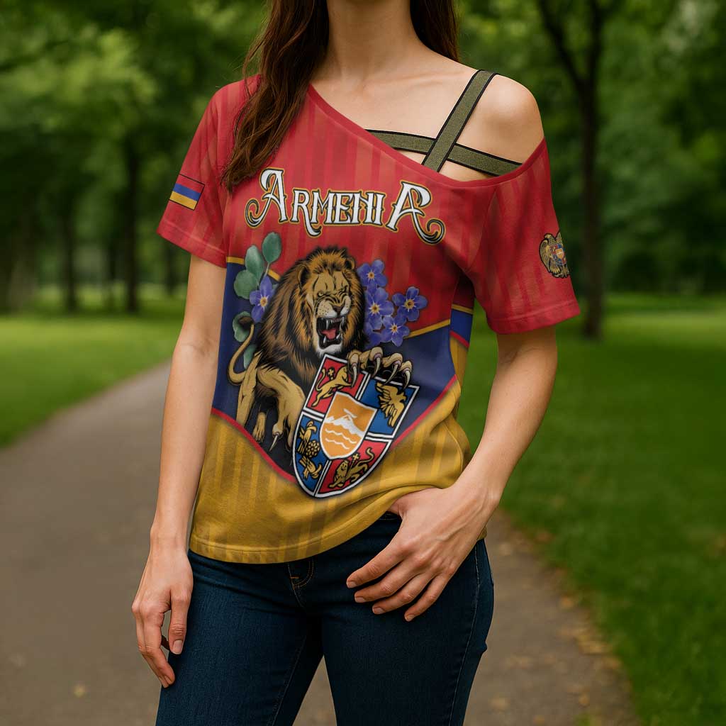 Personalized Armenia Cross Shoulder Shirt Lion As National Symbol - Wonder Print Shop