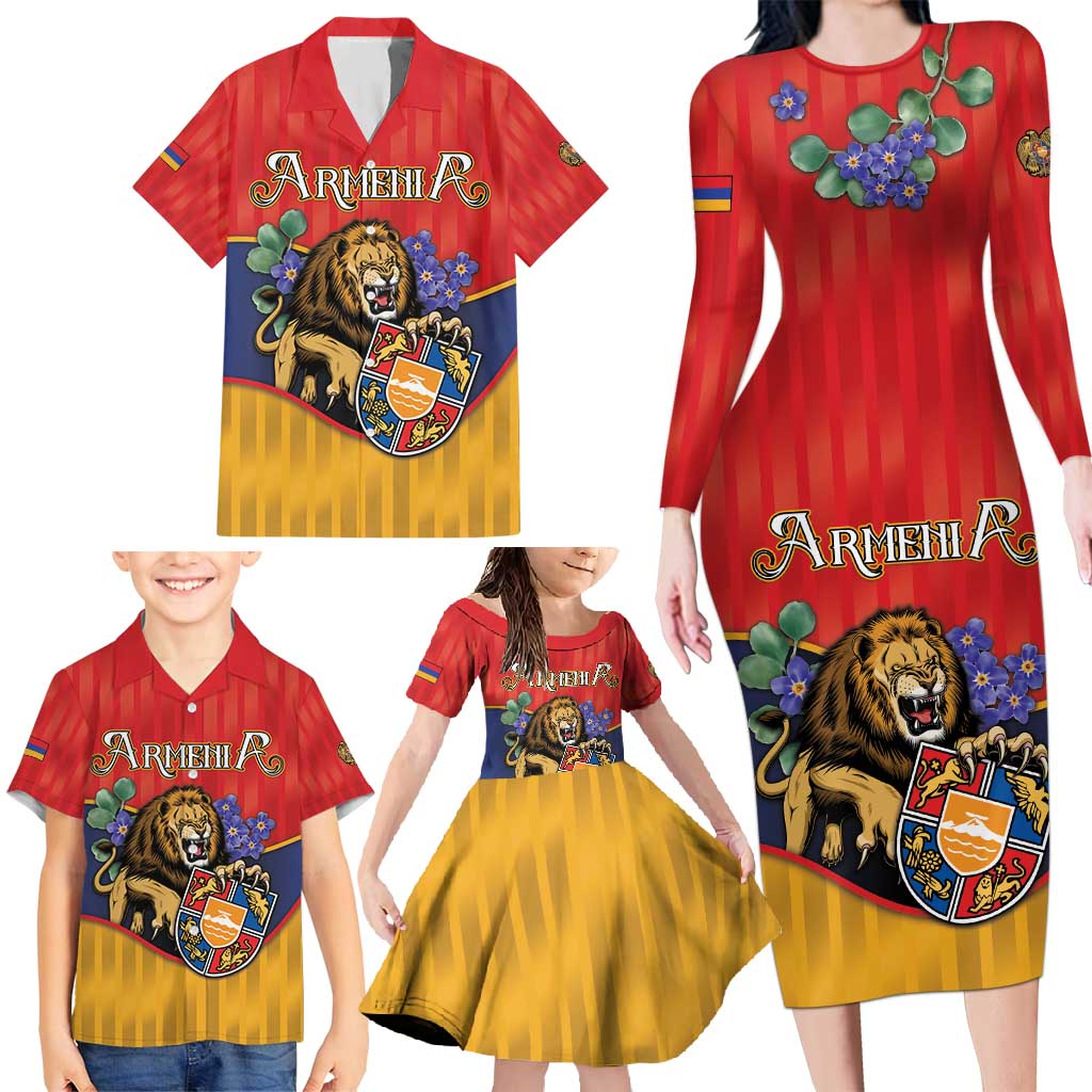 Personalized Armenia Family Matching Long Sleeve Bodycon Dress and Hawaiian Shirt Lion As National Symbol - Wonder Print Shop