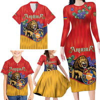 Personalized Armenia Family Matching Long Sleeve Bodycon Dress and Hawaiian Shirt Lion As National Symbol - Wonder Print Shop