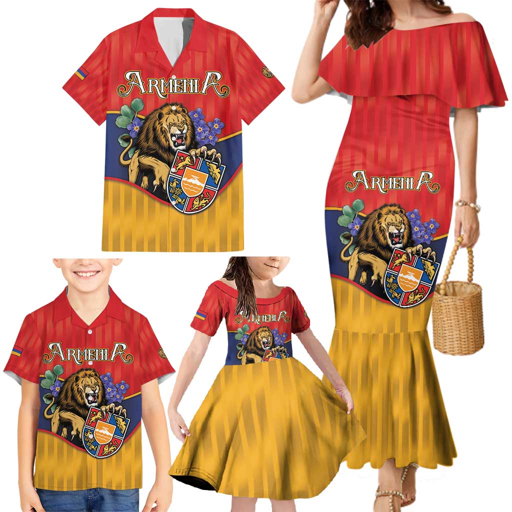 Personalized Armenia Family Matching Mermaid Dress and Hawaiian Shirt Lion As National Symbol - Wonder Print Shop