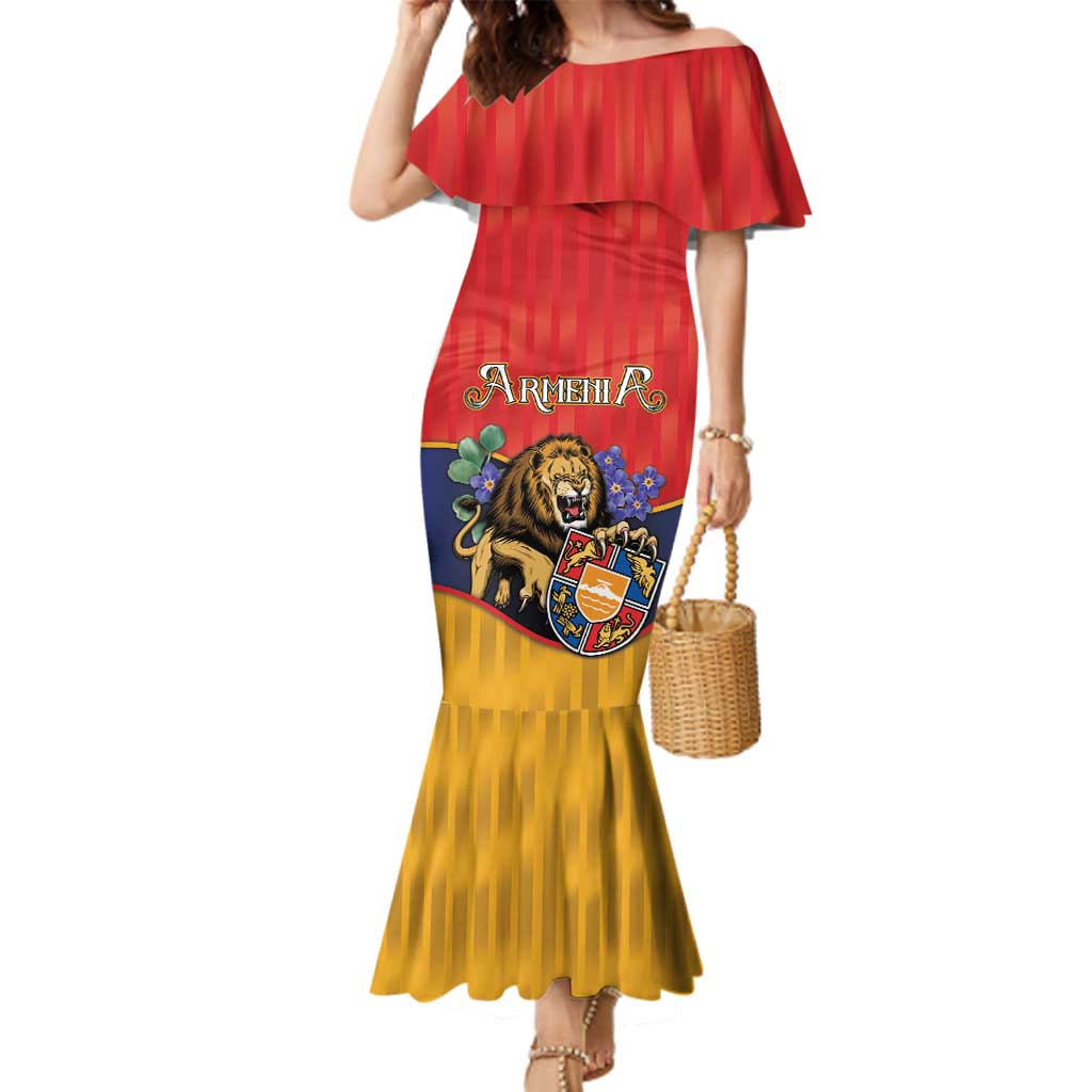 Personalized Armenia Family Matching Mermaid Dress and Hawaiian Shirt Lion As National Symbol - Wonder Print Shop