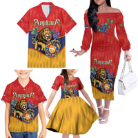 Personalized Armenia Family Matching Off The Shoulder Long Sleeve Dress and Hawaiian Shirt Lion As National Symbol - Wonder Print Shop