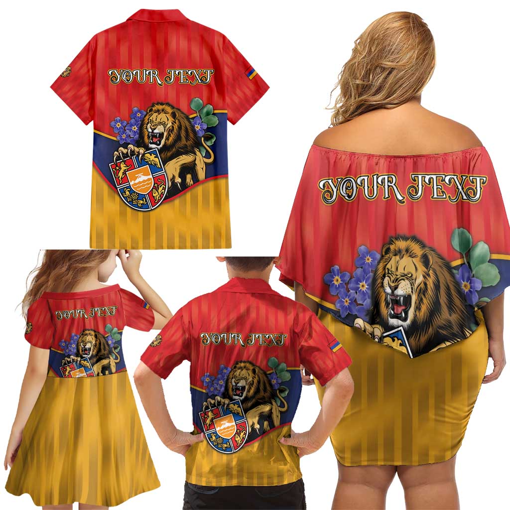Personalized Armenia Family Matching Off Shoulder Short Dress and Hawaiian Shirt Lion As National Symbol - Wonder Print Shop