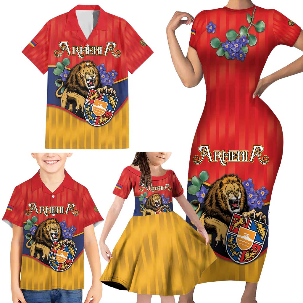 Personalized Armenia Family Matching Short Sleeve Bodycon Dress and Hawaiian Shirt Lion As National Symbol - Wonder Print Shop