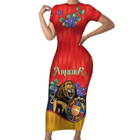 Personalized Armenia Family Matching Short Sleeve Bodycon Dress and Hawaiian Shirt Lion As National Symbol - Wonder Print Shop