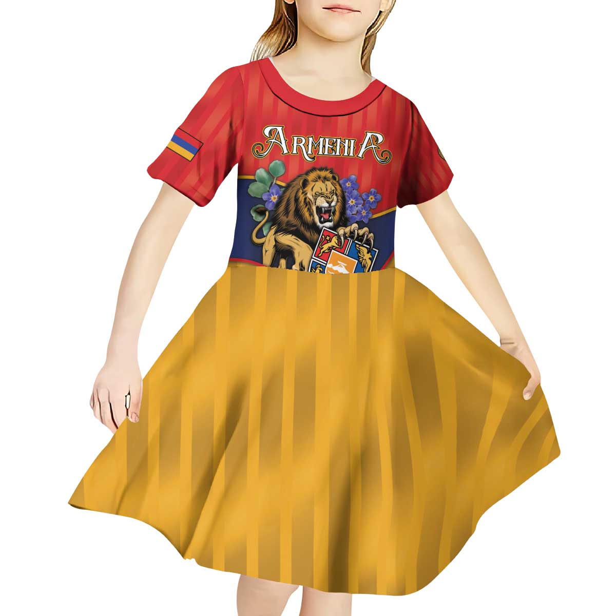 Personalized Armenia Kid Short Sleeve Dress Lion As National Symbol - Wonder Print Shop
