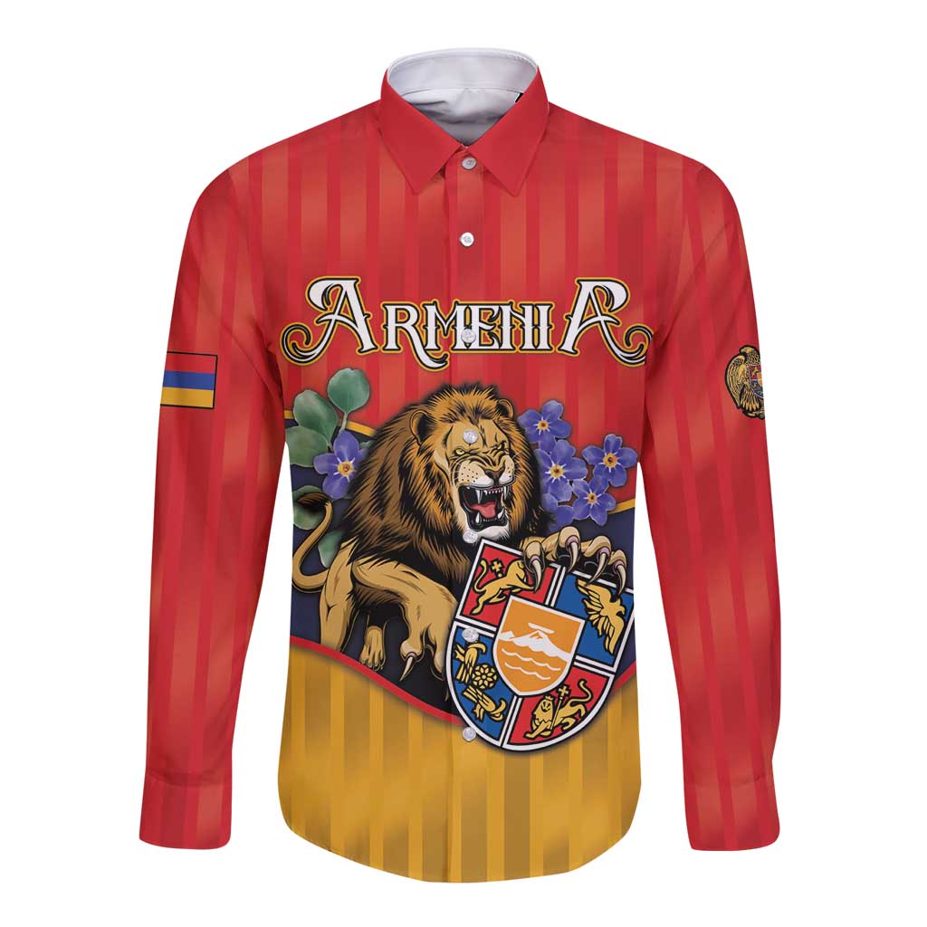 Personalized Armenia Long Sleeve Button Shirt Lion As National Symbol - Wonder Print Shop
