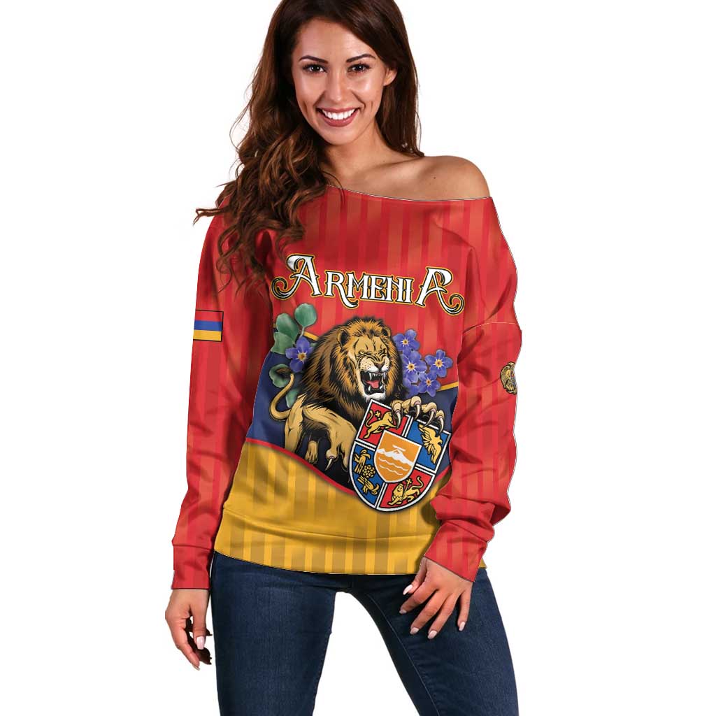 Personalized Armenia Off Shoulder Sweater Lion As National Symbol - Wonder Print Shop