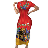 Personalized Armenia Short Sleeve Bodycon Dress Lion As National Symbol - Wonder Print Shop