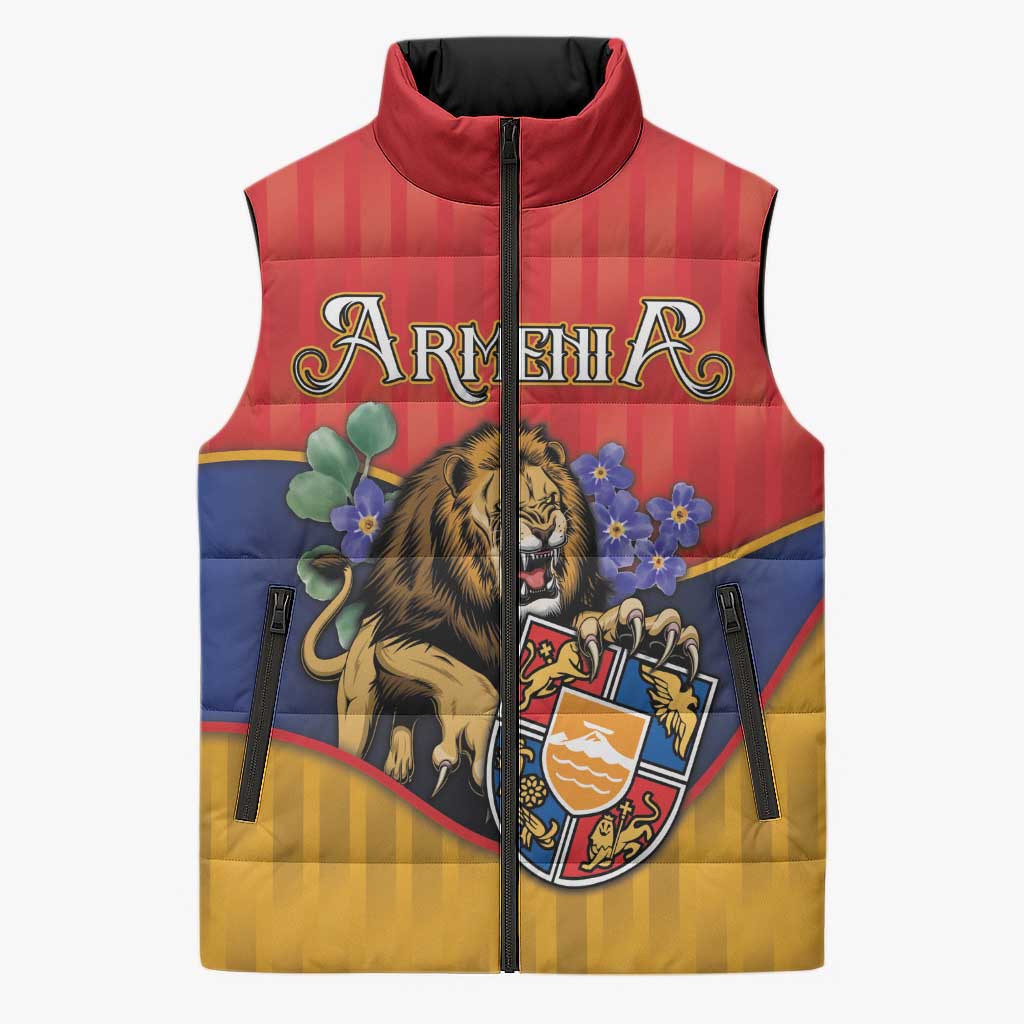 Personalized Armenia Sleeveless Puffer Jacket Lion As National Symbol - Wonder Print Shop