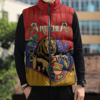 Personalized Armenia Sleeveless Puffer Jacket Lion As National Symbol - Wonder Print Shop