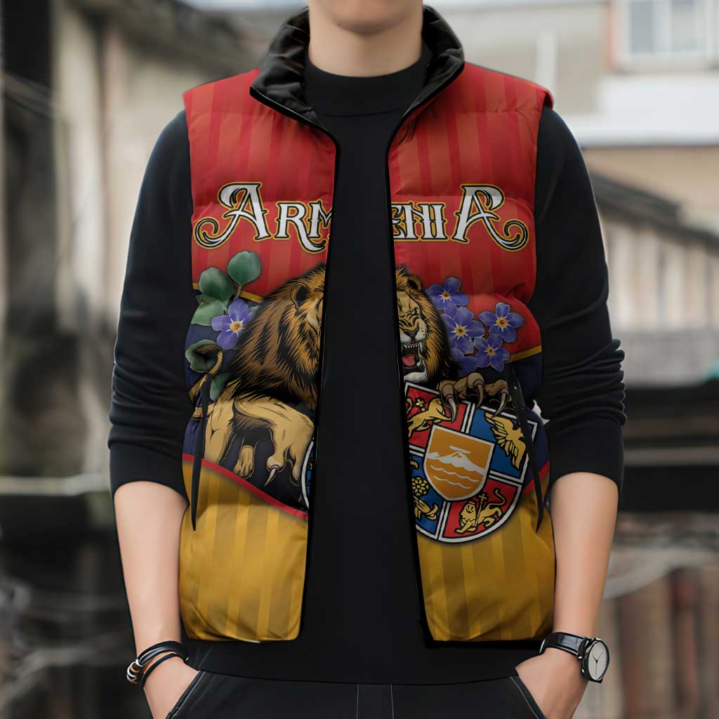 Personalized Armenia Sleeveless Puffer Jacket Lion As National Symbol - Wonder Print Shop