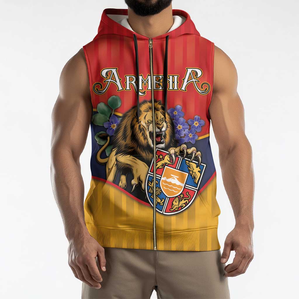 Personalized Armenia Sleeveless Zip Hoodie Lion As National Symbol - Wonder Print Shop