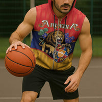 Personalized Armenia Sleeveless Zip Hoodie Lion As National Symbol - Wonder Print Shop