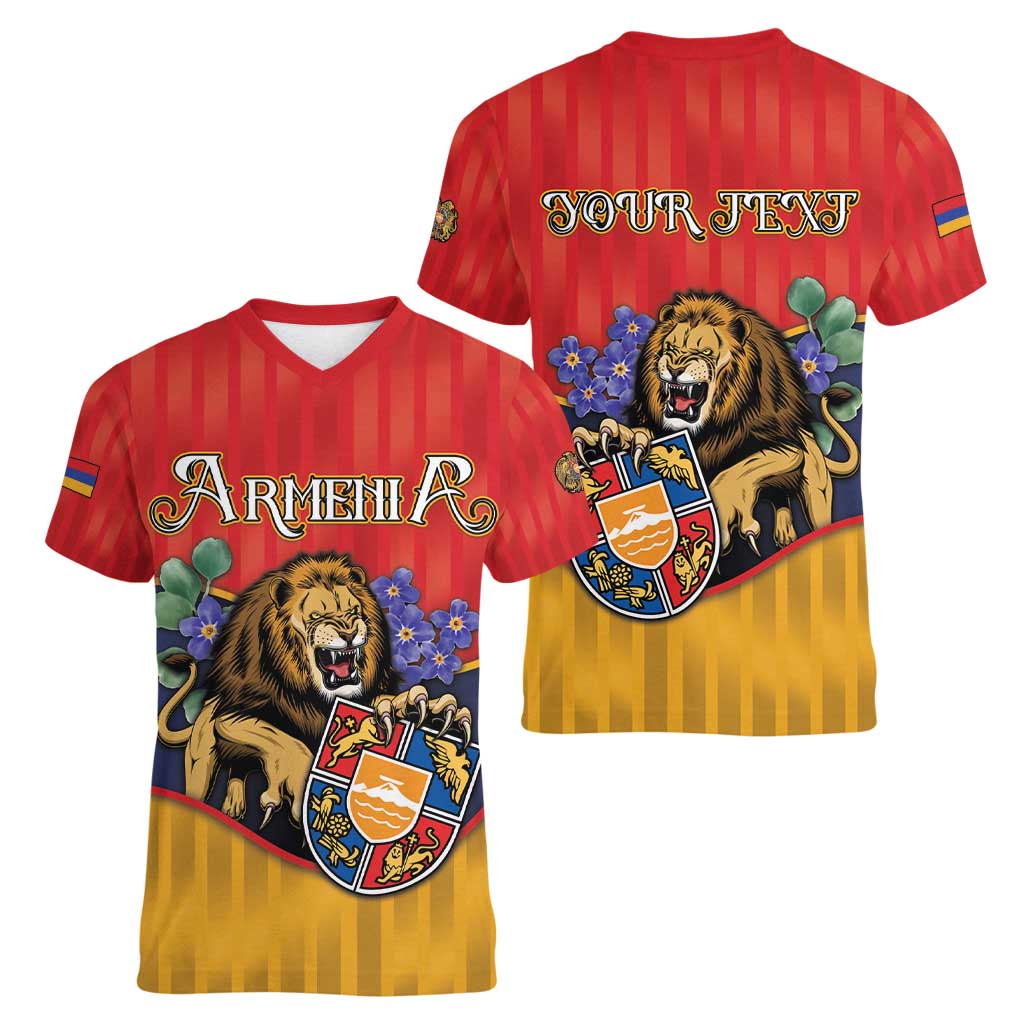 Personalized Armenia Women V-Neck T-Shirt Lion As National Symbol - Wonder Print Shop