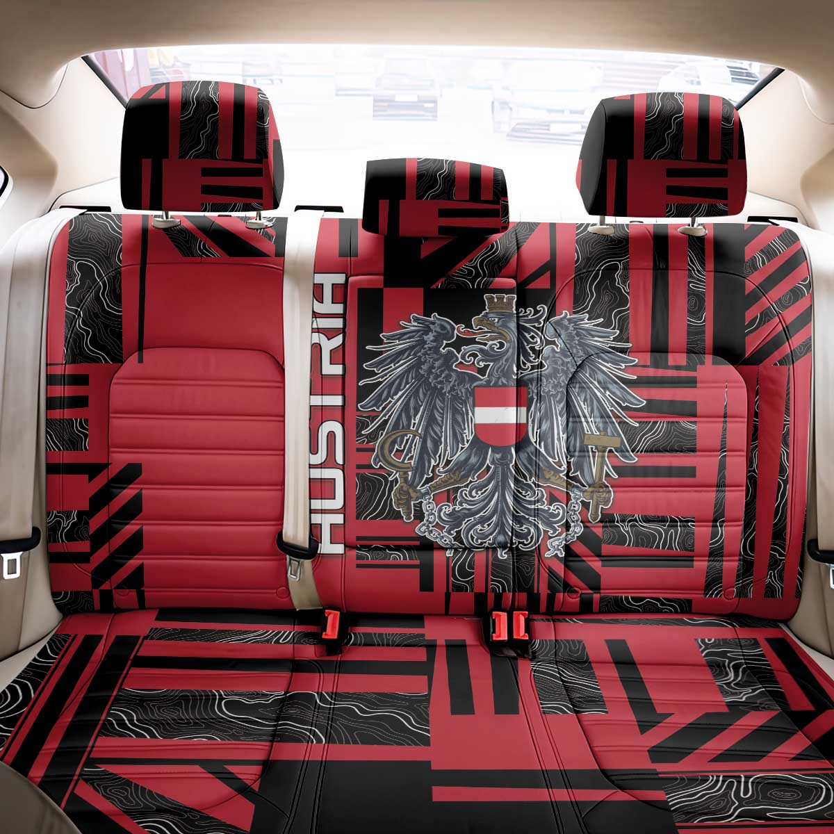 Austria Back Car Seat Cover Black Eagle Badge With Patterns - Wonder Print Shop