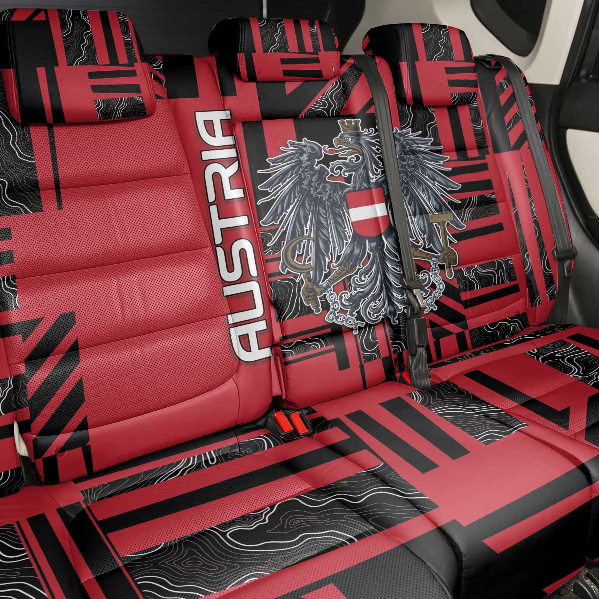 Austria Back Car Seat Cover Black Eagle Badge With Patterns - Wonder Print Shop