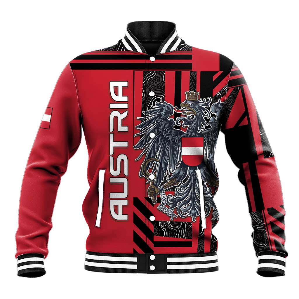 Personalized Austria Baseball Jacket Black Eagle Badge With Patterns - Wonder Print Shop