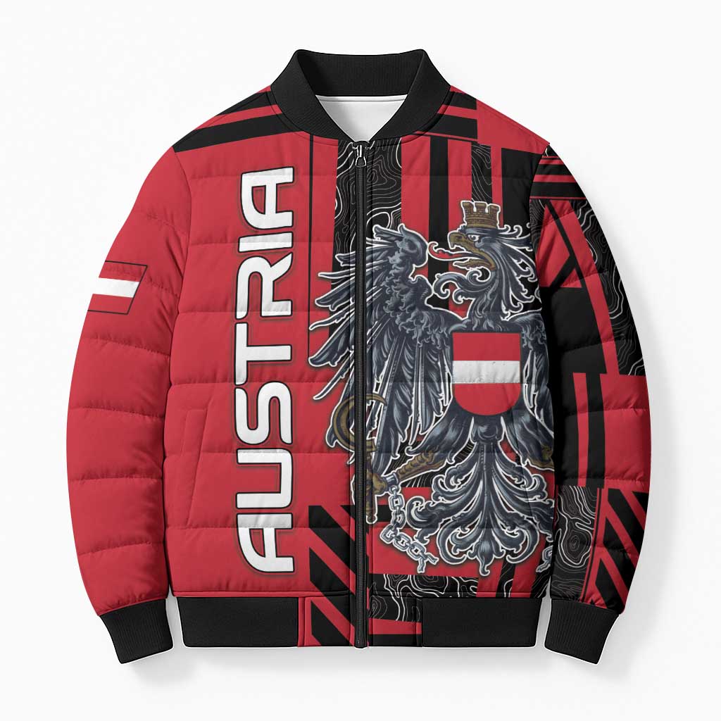 Personalized Austria Bomber Puffer Jacket Black Eagle Badge With Patterns - Wonder Print Shop