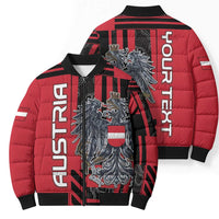 Personalized Austria Bomber Puffer Jacket Black Eagle Badge With Patterns - Wonder Print Shop