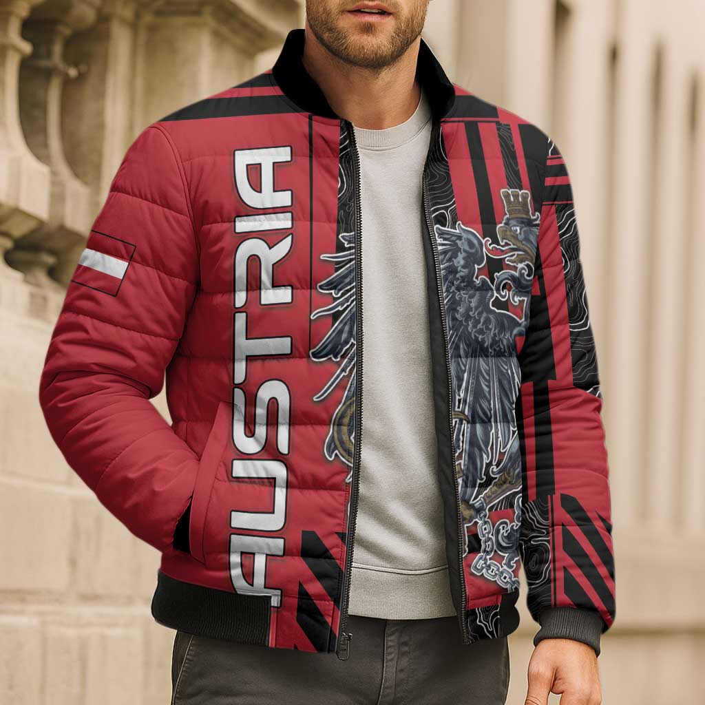 Personalized Austria Bomber Puffer Jacket Black Eagle Badge With Patterns - Wonder Print Shop