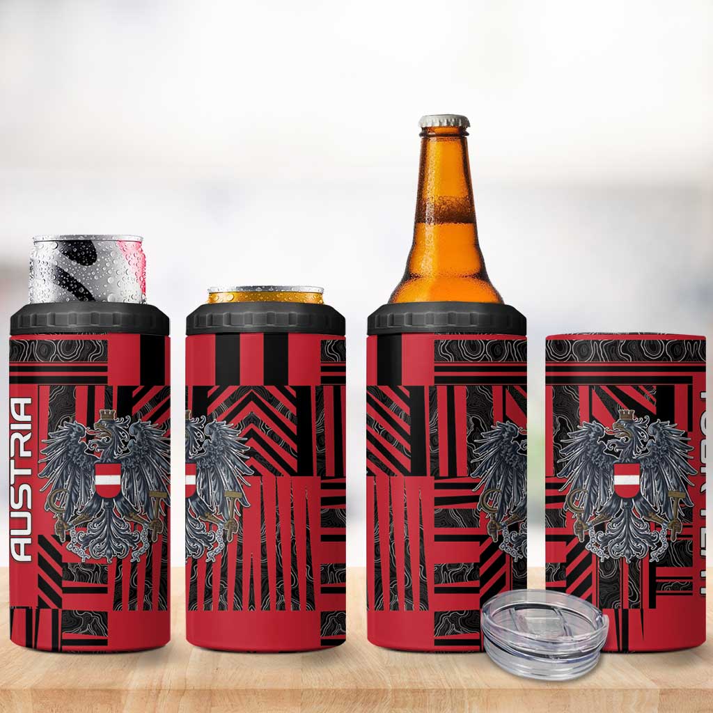 Personalized Austria 4 in 1 Can Cooler Tumbler Black Eagle Badge With Patterns - Wonder Print Shop