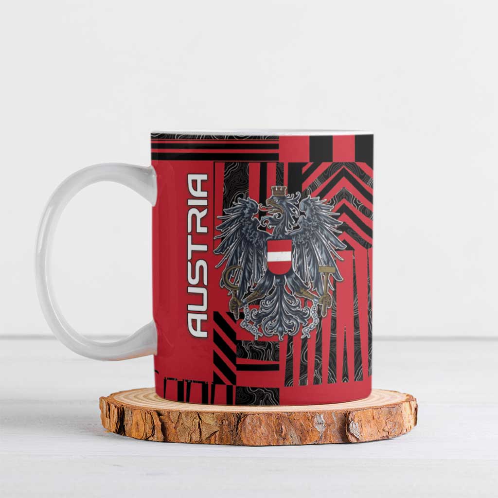 Personalized Austria Ceramic Mug Black Eagle Badge With Patterns - Wonder Print Shop