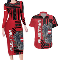 Personalized Austria Couples Matching Long Sleeve Bodycon Dress and Hawaiian Shirt Black Eagle Badge With Patterns - Wonder Print Shop
