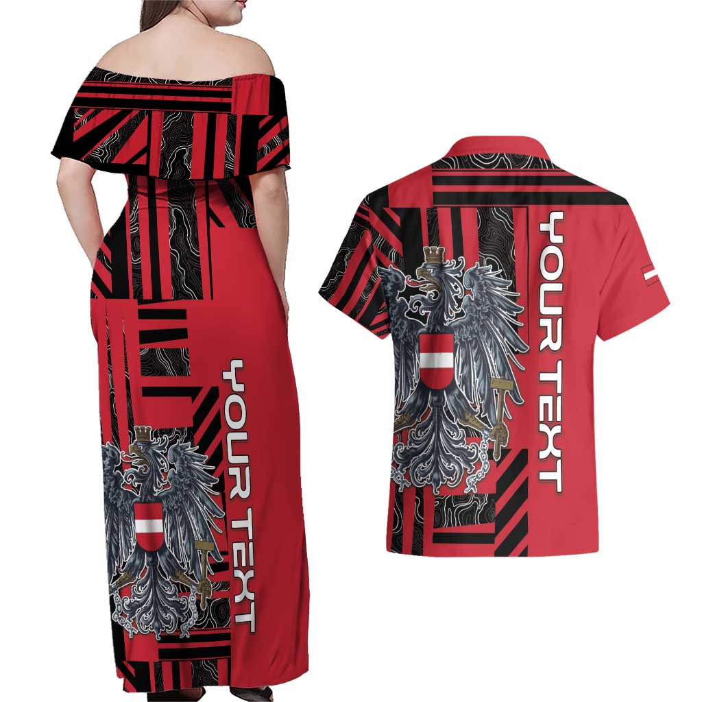 Personalized Austria Couples Matching Off Shoulder Maxi Dress and Hawaiian Shirt Black Eagle Badge With Patterns - Wonder Print Shop