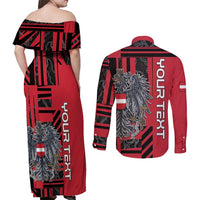 Personalized Austria Couples Matching Off Shoulder Maxi Dress and Long Sleeve Button Shirt Black Eagle Badge With Patterns - Wonder Print Shop