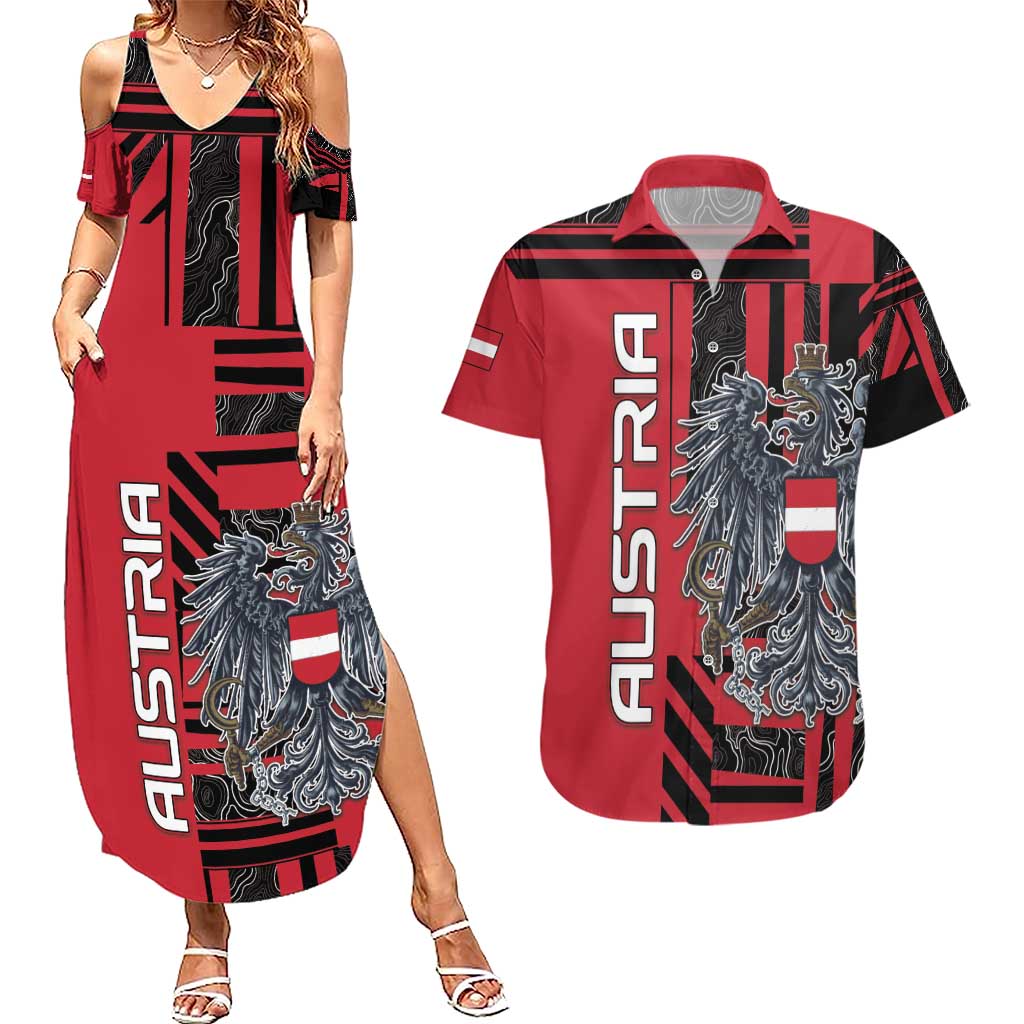 Personalized Austria Couples Matching Summer Maxi Dress and Hawaiian Shirt Black Eagle Badge With Patterns - Wonder Print Shop