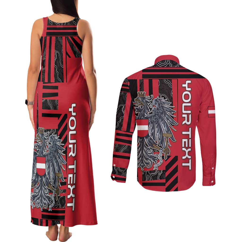 Personalized Austria Couples Matching Tank Maxi Dress and Long Sleeve Button Shirt Black Eagle Badge With Patterns - Wonder Print Shop