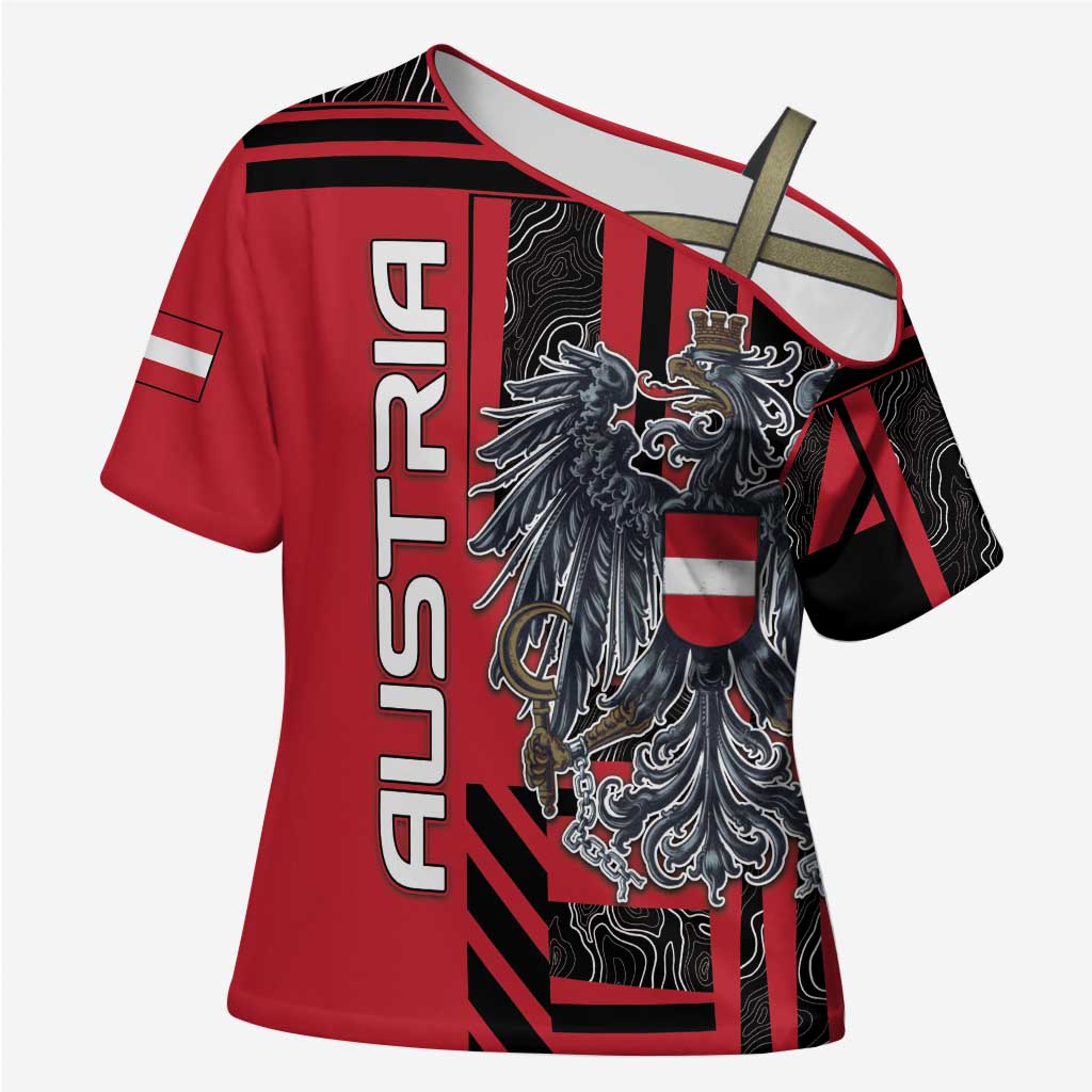 Personalized Austria Cross Shoulder Shirt Black Eagle Badge With Patterns - Wonder Print Shop
