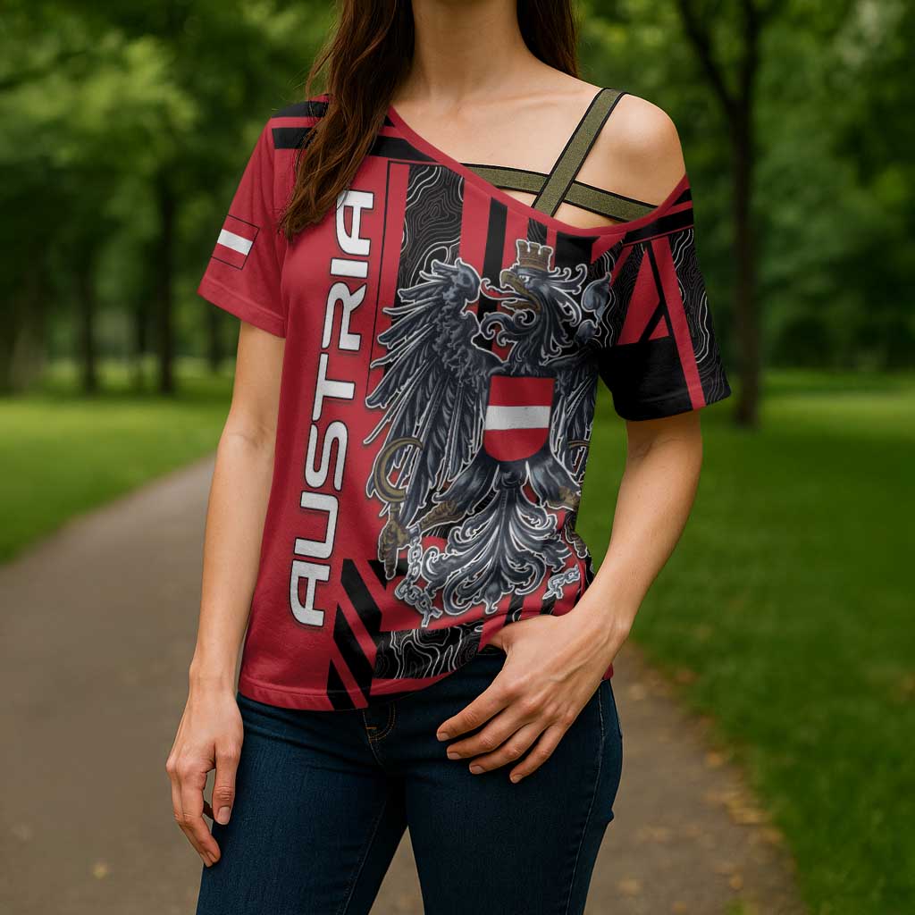 Personalized Austria Cross Shoulder Shirt Black Eagle Badge With Patterns - Wonder Print Shop