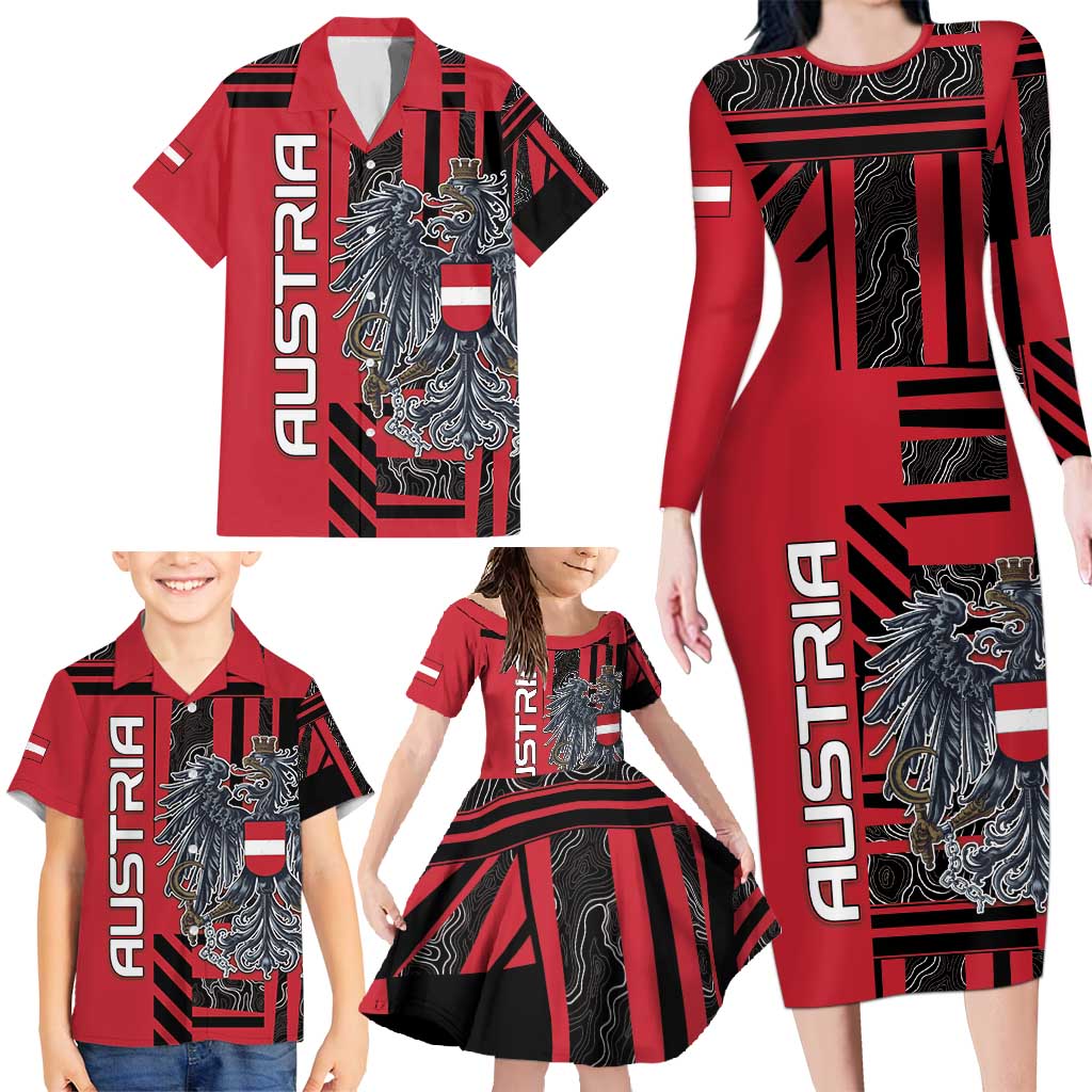 Personalized Austria Family Matching Long Sleeve Bodycon Dress and Hawaiian Shirt Black Eagle Badge With Patterns - Wonder Print Shop