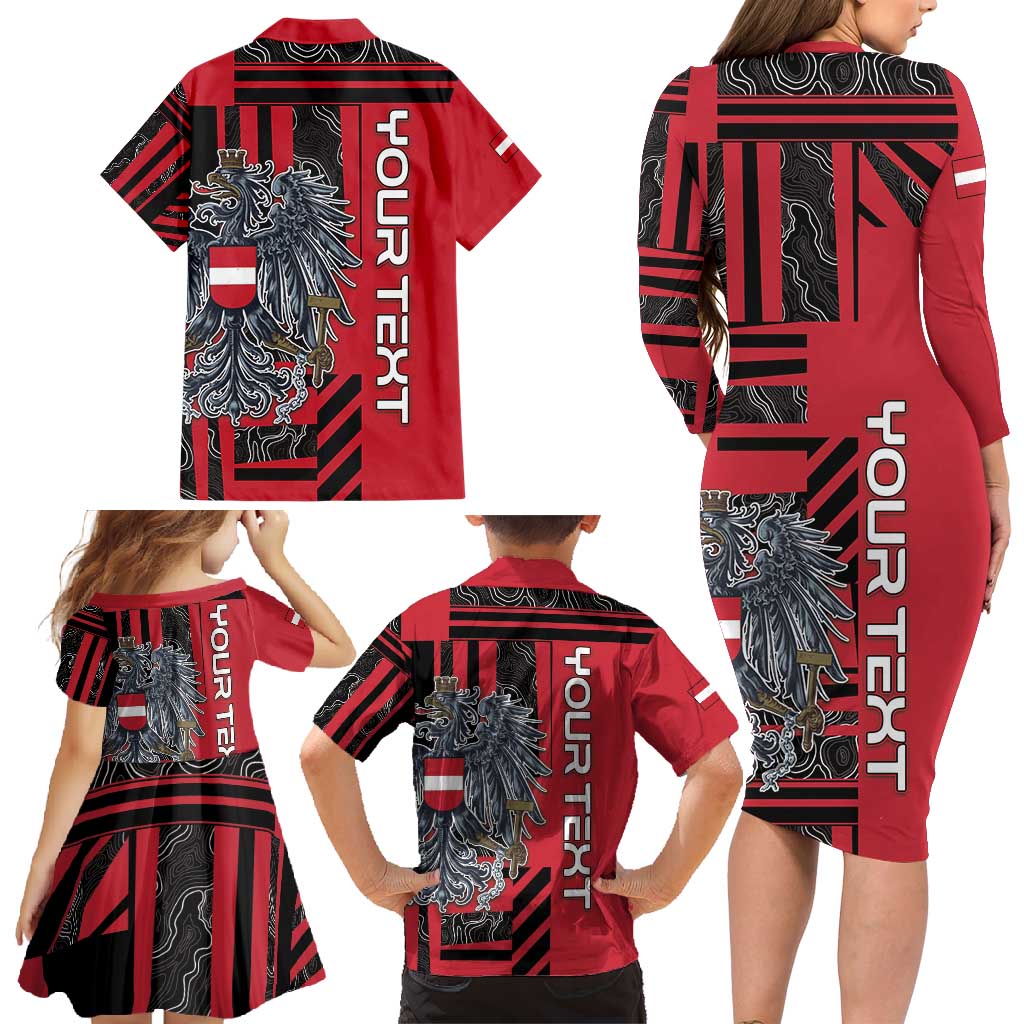 Personalized Austria Family Matching Long Sleeve Bodycon Dress and Hawaiian Shirt Black Eagle Badge With Patterns - Wonder Print Shop