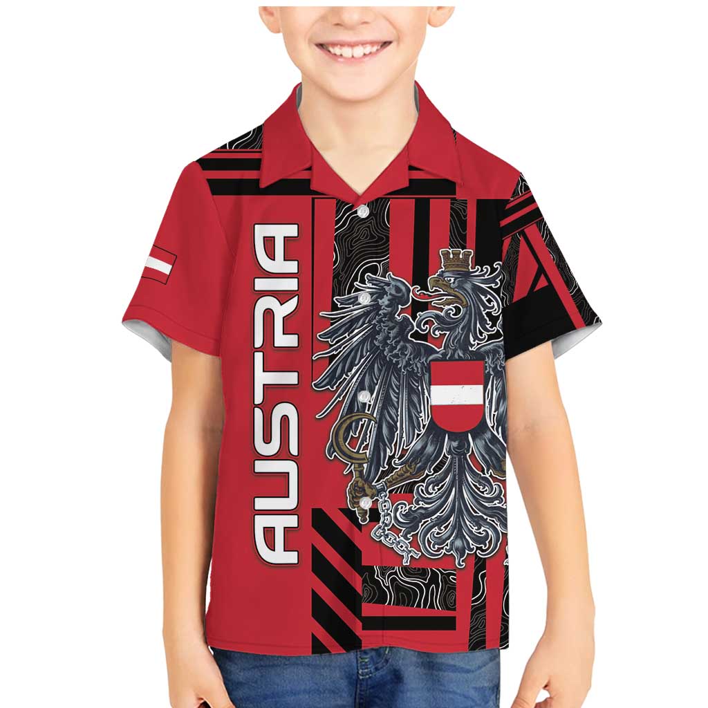 Personalized Austria Family Matching Mermaid Dress and Hawaiian Shirt Black Eagle Badge With Patterns - Wonder Print Shop