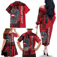 Personalized Austria Family Matching Off The Shoulder Long Sleeve Dress and Hawaiian Shirt Black Eagle Badge With Patterns - Wonder Print Shop