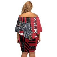 Personalized Austria Family Matching Off Shoulder Short Dress and Hawaiian Shirt Black Eagle Badge With Patterns - Wonder Print Shop