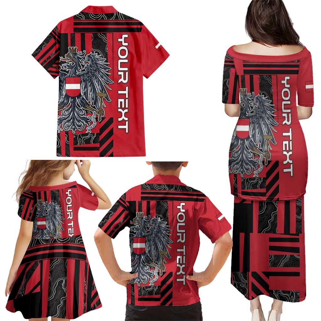 Personalized Austria Family Matching Puletasi and Hawaiian Shirt Black Eagle Badge With Patterns - Wonder Print Shop