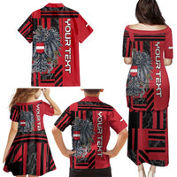 Personalized Austria Family Matching Puletasi and Hawaiian Shirt Black Eagle Badge With Patterns - Wonder Print Shop