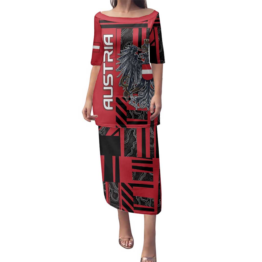 Personalized Austria Family Matching Puletasi and Hawaiian Shirt Black Eagle Badge With Patterns - Wonder Print Shop