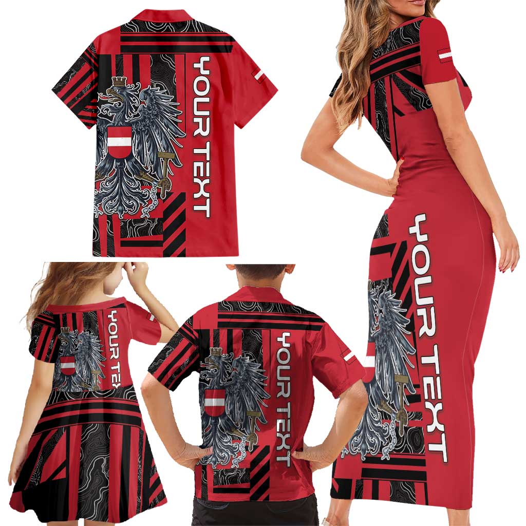 Personalized Austria Family Matching Short Sleeve Bodycon Dress and Hawaiian Shirt Black Eagle Badge With Patterns - Wonder Print Shop