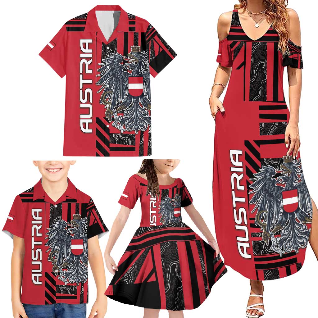 Personalized Austria Family Matching Summer Maxi Dress and Hawaiian Shirt Black Eagle Badge With Patterns - Wonder Print Shop