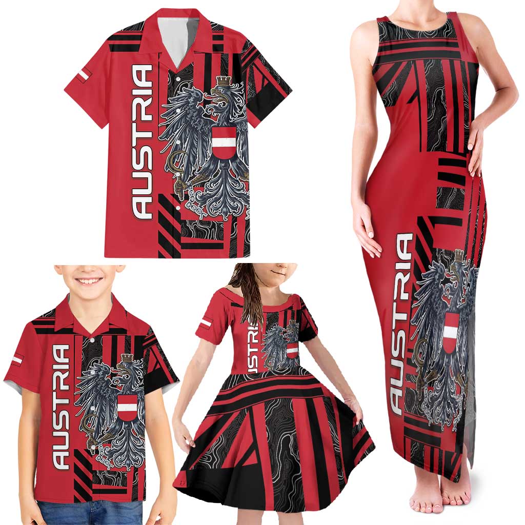 Personalized Austria Family Matching Tank Maxi Dress and Hawaiian Shirt Black Eagle Badge With Patterns - Wonder Print Shop