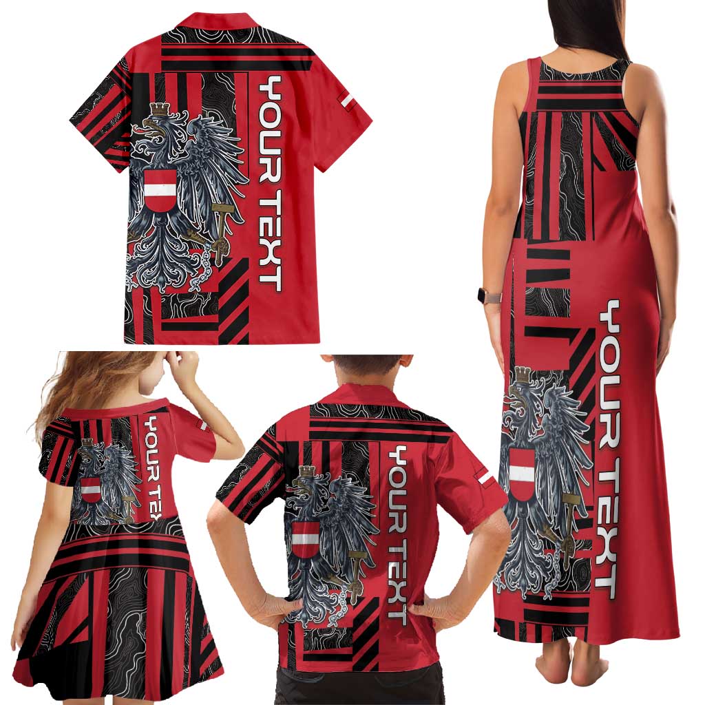 Personalized Austria Family Matching Tank Maxi Dress and Hawaiian Shirt Black Eagle Badge With Patterns - Wonder Print Shop
