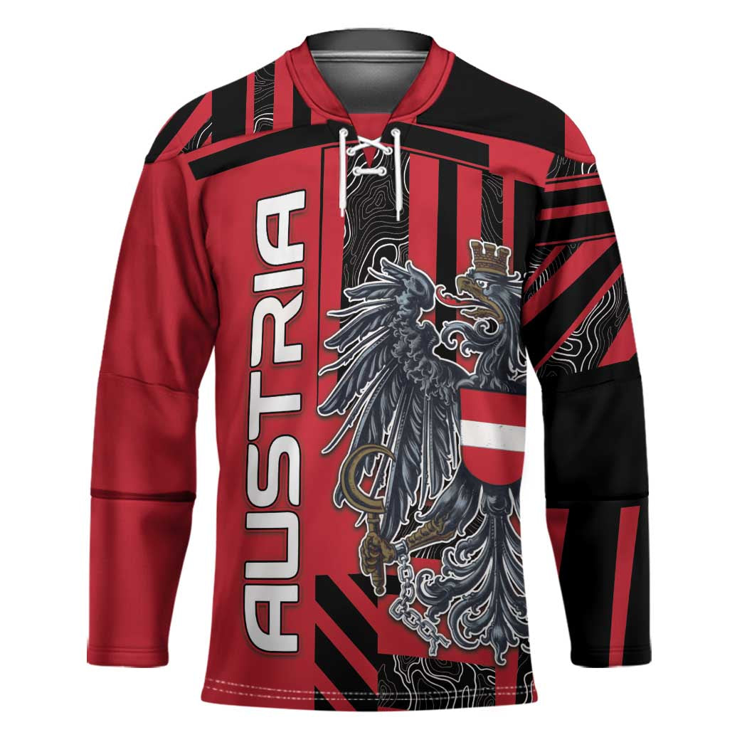 Personalized Austria Hockey Jersey Black Eagle Badge With Patterns - Wonder Print Shop
