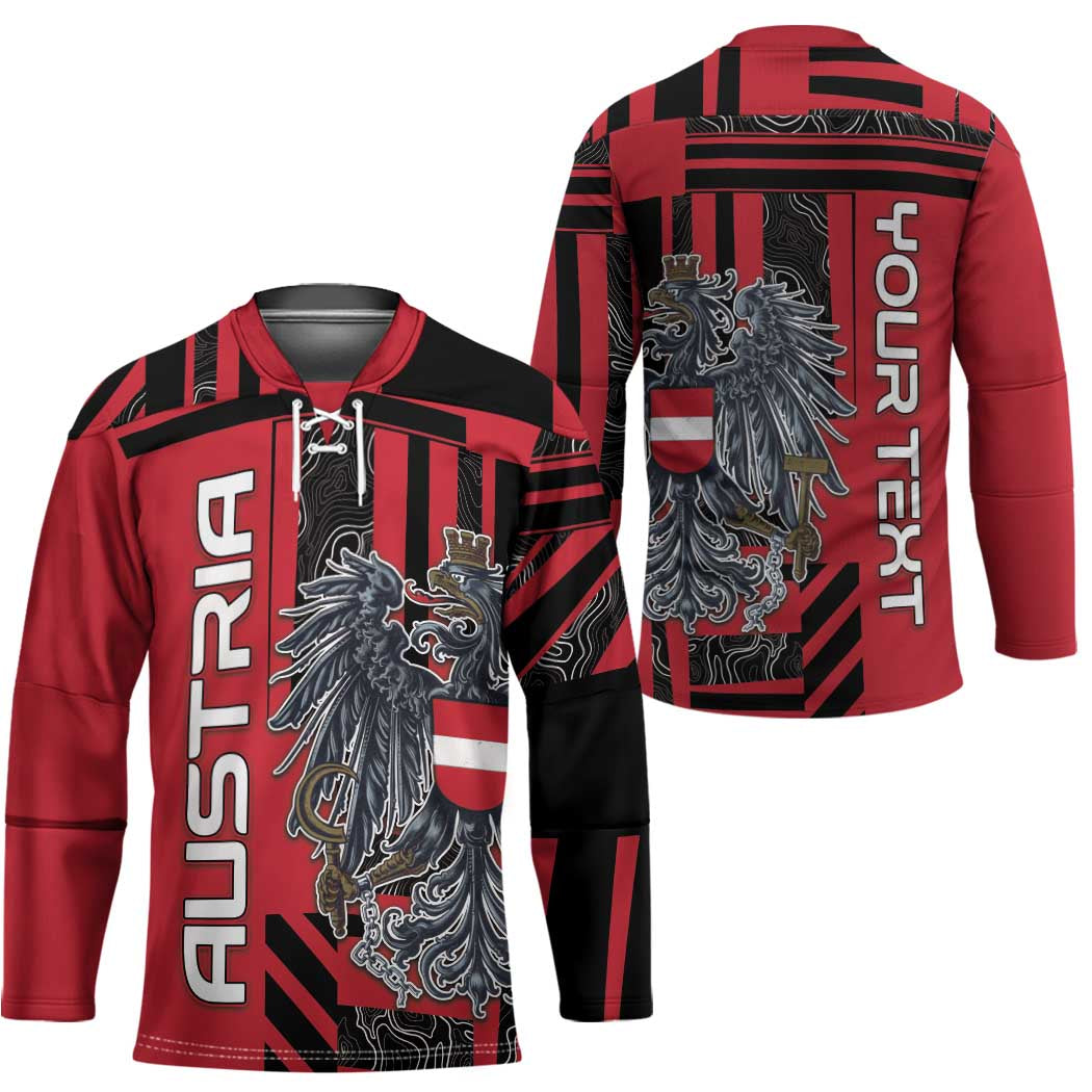 Personalized Austria Hockey Jersey Black Eagle Badge With Patterns - Wonder Print Shop